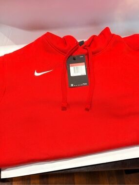 Nike Men's Bright Red Hoodie with White Swoosh size large